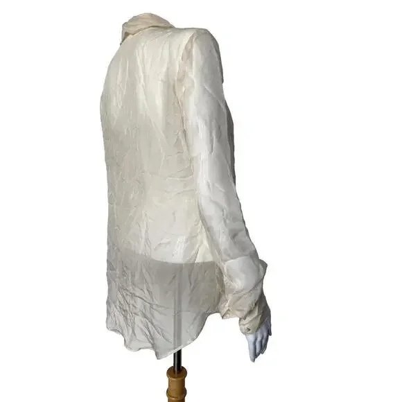 Elizabeth And James S/M Sheer Cream Long Sleeves Silk Blouse Top Tunic Small - Picture 4 of 9